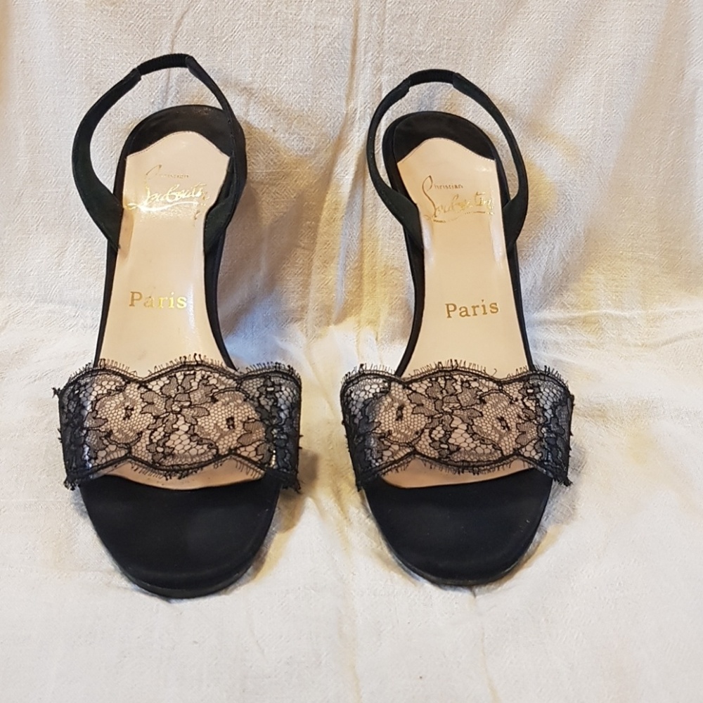 Christian Louboutin Black Lace Sling Back 39